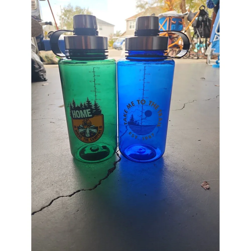 Set of 2 Large 32oz Water Bottles Green & Blue BPA Free Sports Fitness New